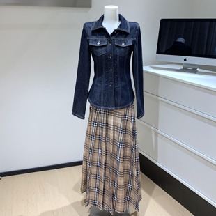 低腰A字长裙子女 新款 Xzichic易梦玲同款 百褶格子半身裙2025秋季