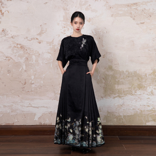月下重工织金新中式 随时anytime 高品质马面裙女中国风黑色半身裙