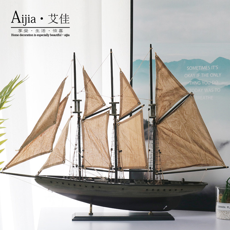 2020新品 美式 单杆一帆风顺帆船模型摆件实木工艺船 仿真船模在类目 家居饰品, 工艺船中 - 来自Buy2taobao.com提供专业的淘宝代购服务