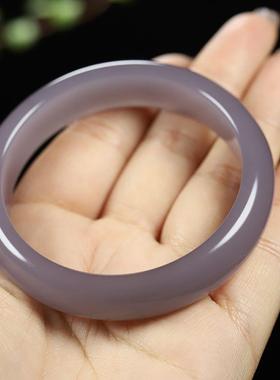 新疆和田玉烟紫手镯女冰种烟紫色玉镯轻奢玉石手镯送女友妈妈礼物