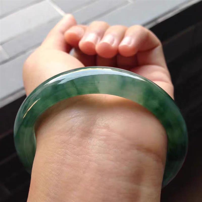 缅甸老坑翡翠手镯女款冰糯种飘花油青翡翠冰透冰种玉镯送妈妈礼物