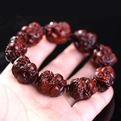 吉祥】高密度小叶紫檀雕刻手串有求必应手链紫檀雕刻招财貔貅男女