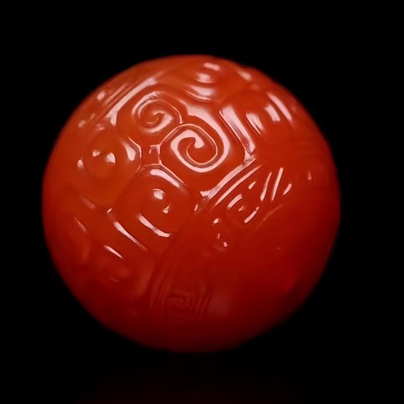 吉祥】原矿保山南红精雕满肉回纹圆珠散珠金刚星月菩提佛珠文玩手