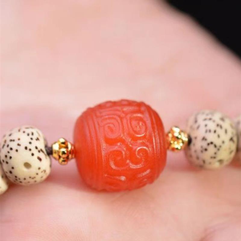 保山南红回纹老型满肉满色柿子红散珠鼓珠顶珠星月菩提金刚配饰