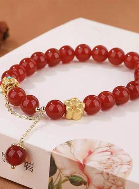 天然复检玛瑙单圈手链 白玛瑙手链红玛瑙手链 桃花手串送闺蜜礼物