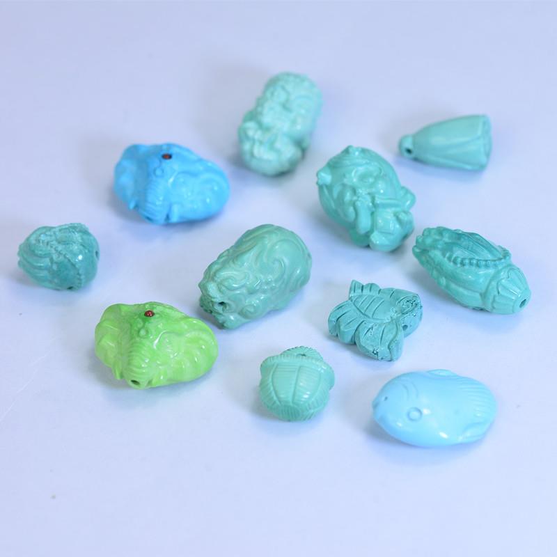 原矿湖北天然绿松石雕刻件吊坠挂件侧挂貔貅美人鱼背云宝宝佛富甲