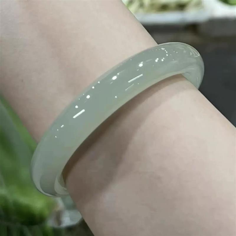 天然正品新疆和田玉青白圆条玉镯子手镯叮当镯晴水冰透阿富汗玉玉