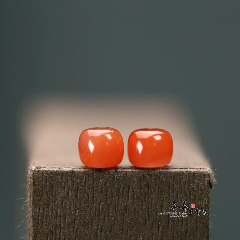 吉祥】天然南红冰红玛瑙老型珠6*5手链手串项链配饰配件饰品98