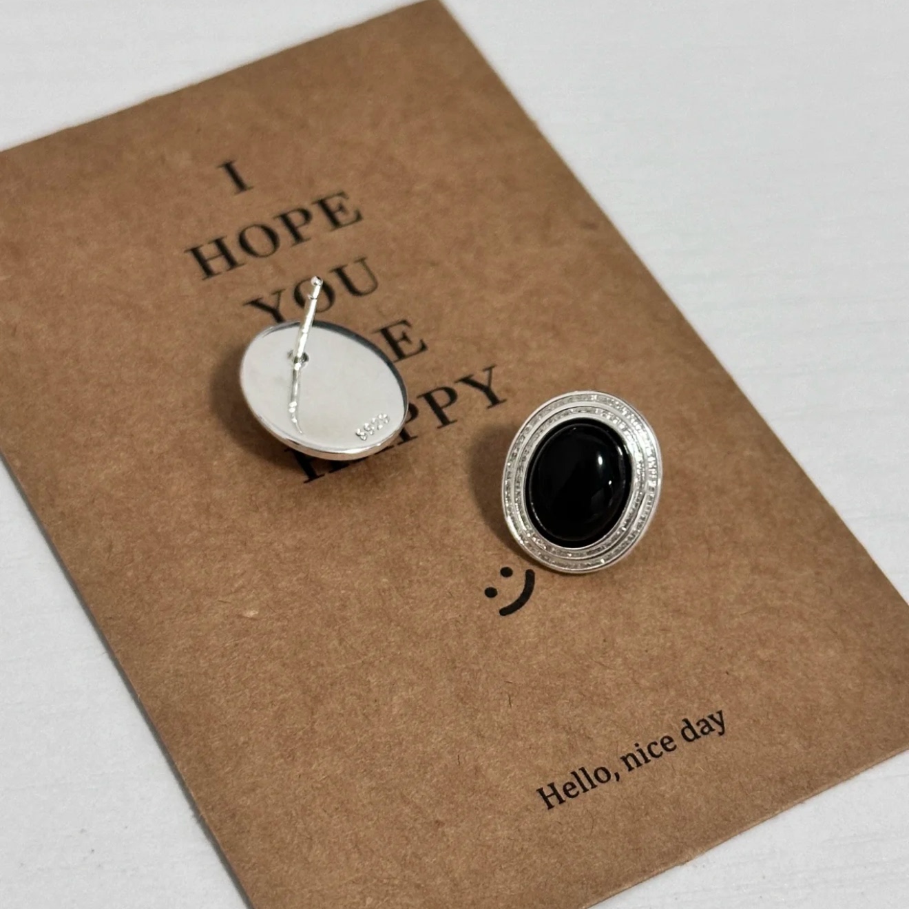 s925纯银【墨白】小众轻奢黑玛瑙椭圆形耳钉女复古高级感个性耳饰