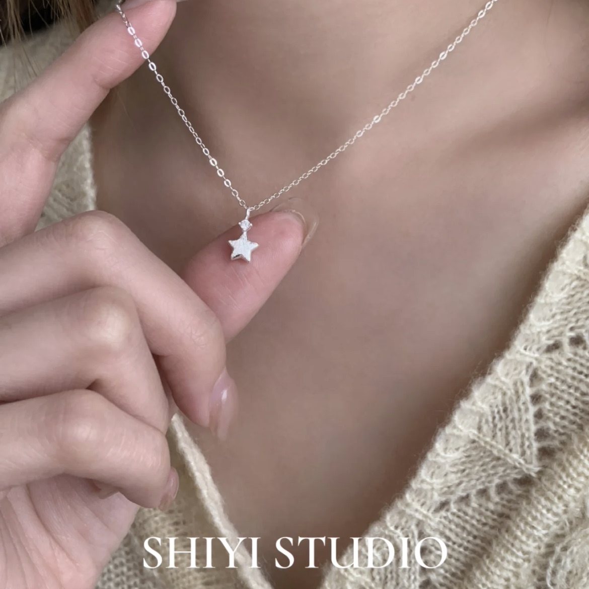 s925纯银【小星星】锆石拉丝星星项链女简约百搭时尚个性锁骨链