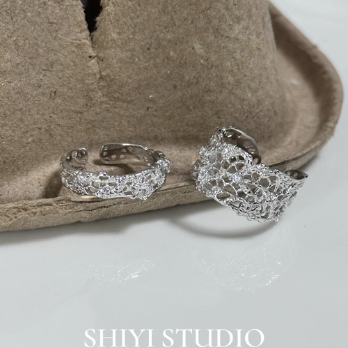 s925纯银【织梦】列维斯复古蕾丝花边戒指女时尚高级小众设计指环