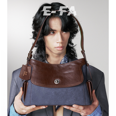 E-FA/原创 撞色拼接单肩包女斜挎包邮差包小众设计感通勤包