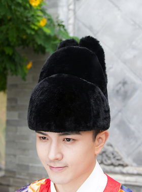 乌衣巷明制加绒翼善冠汉服黑色毛绒帽子男锦衣卫首服飞鱼服配饰
