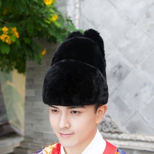 乌衣巷明制加绒翼善冠汉服黑色毛绒帽子男锦衣卫首服飞鱼服配饰