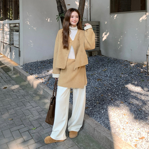 韩系气质黄色双面呢短外套女秋冬季新款轻奢高级感瘦洋气呢大衣图片