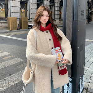 现货 092-2550中长款杏色羊羔毛P215控318图片