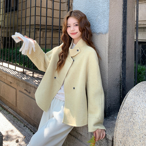 奶黄色甜美风双面呢羊毛外套大衣女秋冬2025新款短款小个子温柔风图片