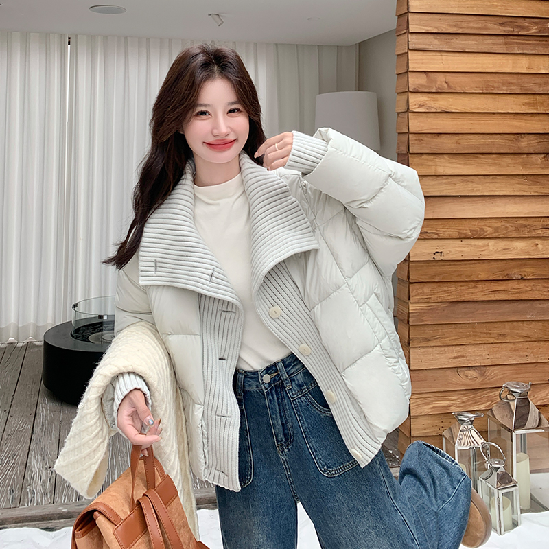 现货092-2548针织拼接50白鸭绒羽绒服P265控375，女装羽绒服，浙宝092