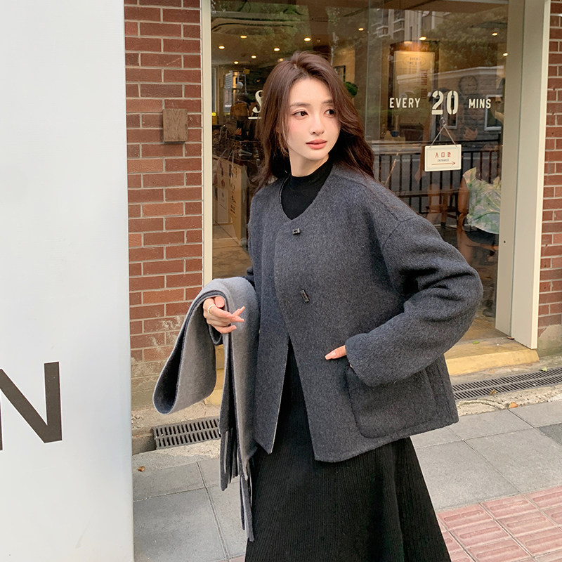 冬装现货092-9231围巾双面呢外套P265K398含70毛,女装毛呢外套,浙宝092