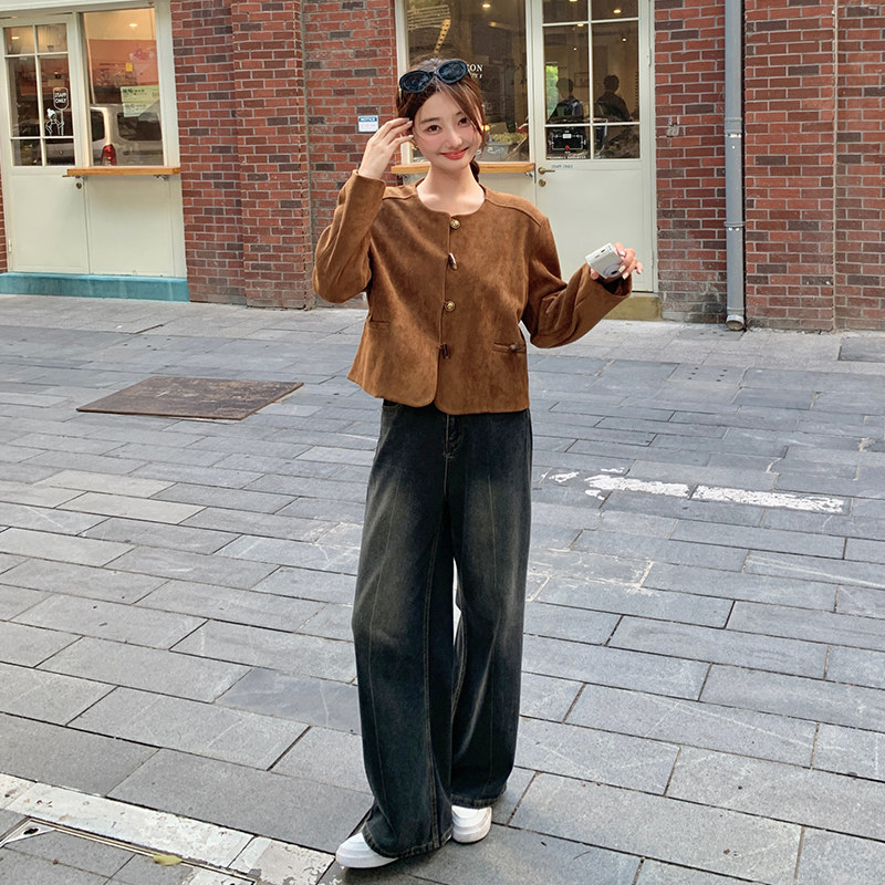 现货092-9220麂皮绒复古感圆领P135K198,女装短外套,浙宝092
