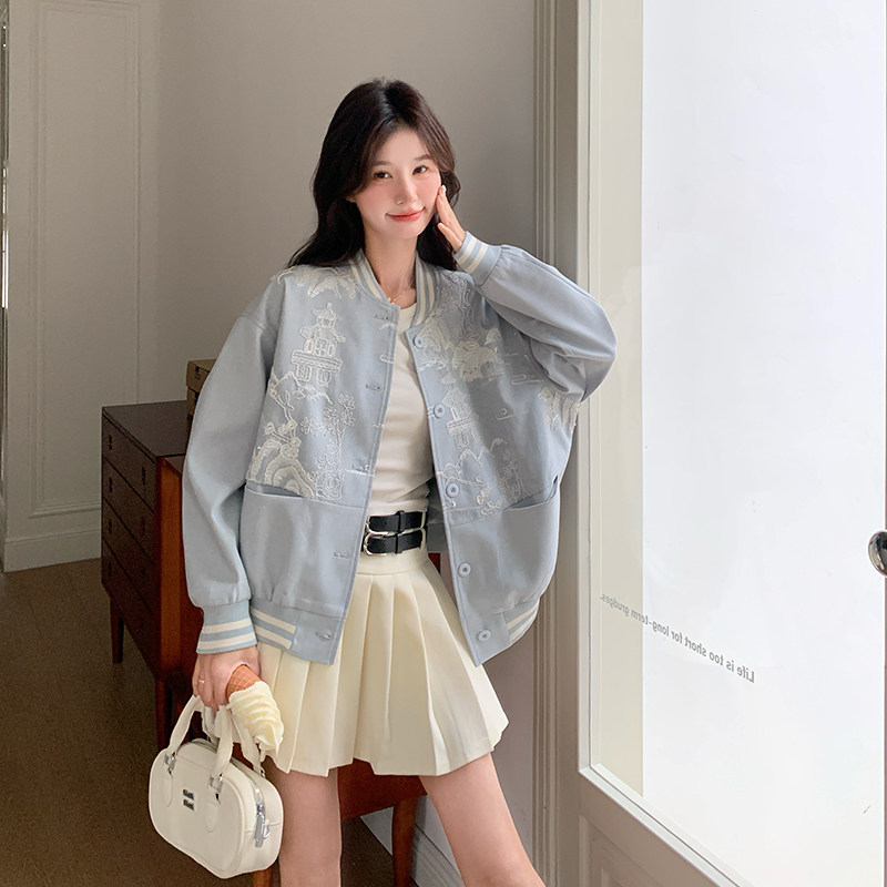 现货新款092-2510-重工提花蓝色棒球服P155控228,女装短外套,浙宝092
