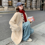 现货092-2550中长款杏色羊羔毛P215控318，女装短外套，浙宝092