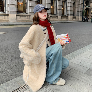 现货 092-2550中长款杏色羊羔毛P215控318图片