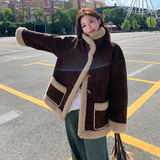 现货092-2549咖色羊羔毛P195控288，女装短外套，浙宝092