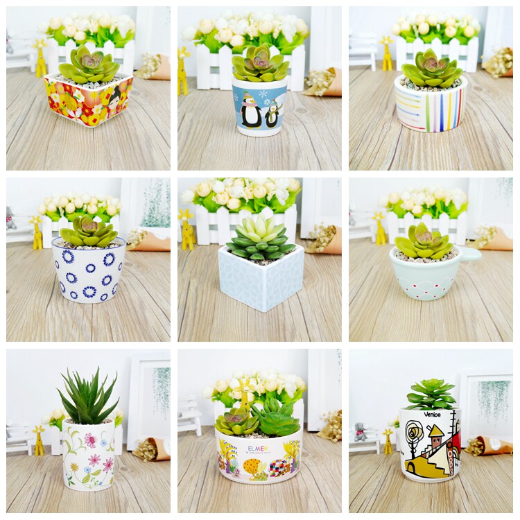 新品多肉陶瓷盆栽彩图盆多色卡通儿童可爱幼儿园手工diy活动花盆