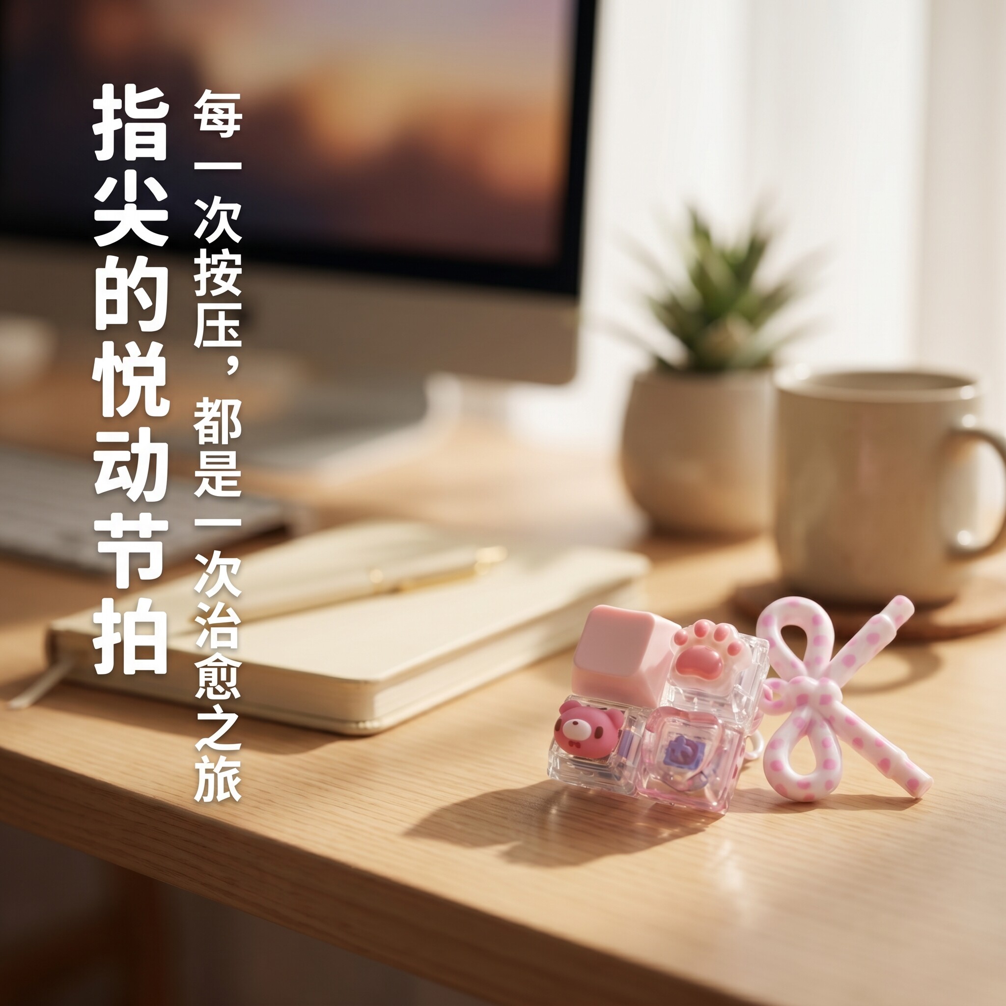 暴力熊解压键盘可爱蝴蝶结发光手指键盘挂件