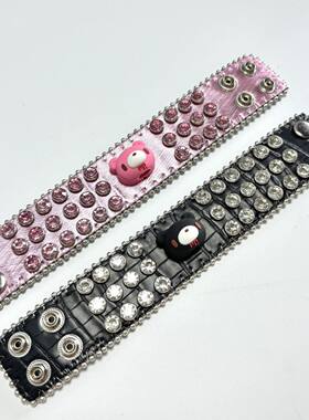 新款暴力熊满钻皮革手环小众圆形不掉色朋克嘻哈 cos