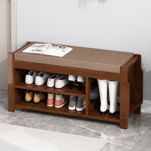 软垫换鞋凳门口家用实木入户门口坐凳一体穿鞋凳楠竹玄关可坐鞋架