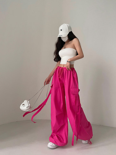 抽绳美式街头飘带工装裤