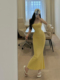 YoungGirlDay纯欲风性感修身 显瘦弹力包臀鱼尾吊带连衣裙打底长裙