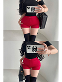 热裤 YoungGirlDay韩漫风高腰松紧腰丰胯裤 弹力提臀显腿长牛仔短裤