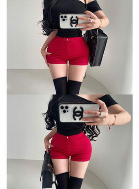 YoungGirlDay韩漫风高腰松紧腰丰胯裤弹力提臀显腿长牛仔短裤热裤