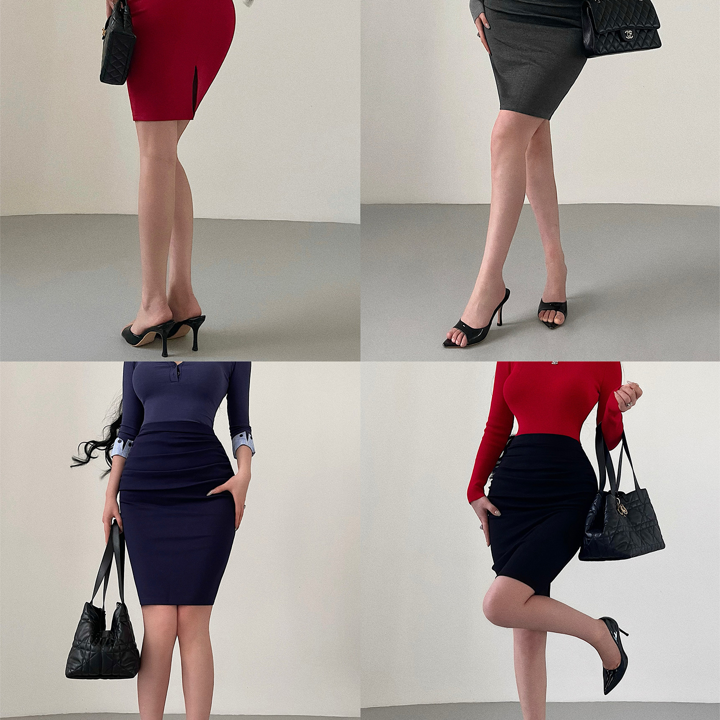 高腰褶皱丰胯中长款包臀半身裙