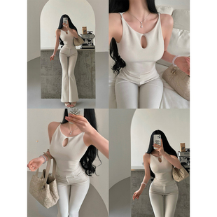 YoungGirlDay纯欲辣妹性感胸前镂空修身 打底吊带背心 收腰显瘦无袖