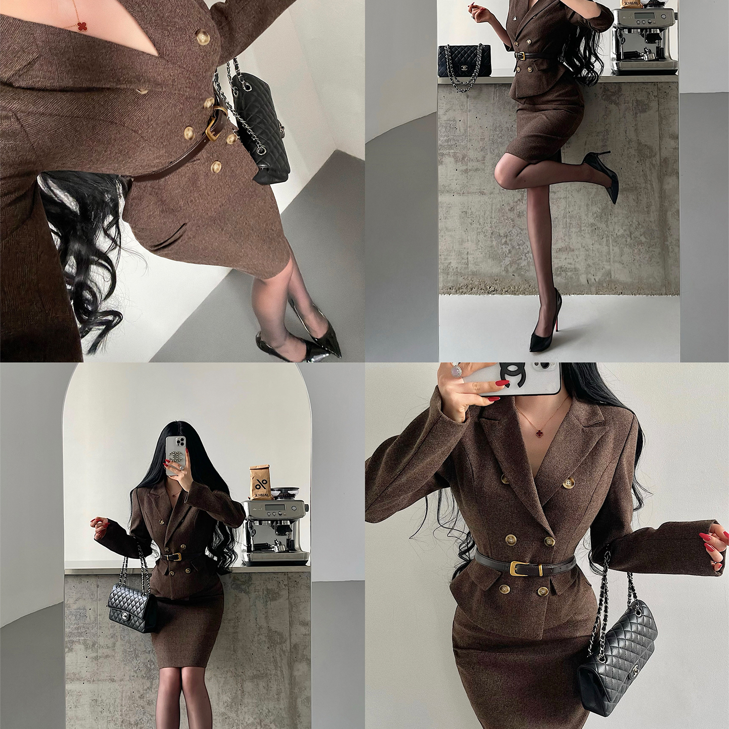 双排扣上衣包臀半身裙西装套装