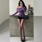 打底针织衫 YoungGirlDay纯欲性感翻折一字肩毛衣修身 显瘦长袖 上衣