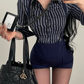 热裤 YoungGirlDay韩系纯欲性感高腰鱼骨线收腰显瘦丰胯裤 背带短裤