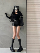 含腰带潮 包臀热裤 YoungGirlDay美式 辣妹性感高腰紧身显瘦pu皮短裤