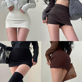 YoungGirlDay纯欲性感高腰显瘦带安全裤 防走光针织包臀半身裙短裙