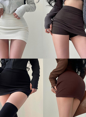 YoungGirlDay纯欲性感高腰显瘦带安全裤防走光针织包臀半身裙短裙