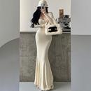 YoungGirlDay步步生莲纯欲氛围感长袖针织收腰包臀鱼尾连衣裙长裙