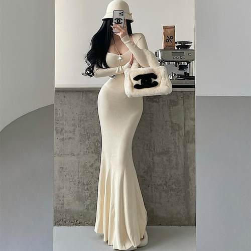 纯欲氛围感收腰包臀鱼尾连衣裙