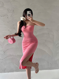 包臀抹胸打底连衣裙 YoungGirlDay纯欲辣妹性感紧身显瘦开叉中长款