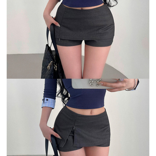 半身短裙裤 YoungGirlDay纯欲性感低腰拉链开叉带安全裤 防走光西装