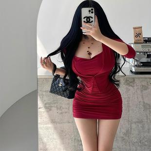 YoungGirlDay纯欲性感荡领褶皱包臀吊带连衣裙单排扣开衫 上衣套装