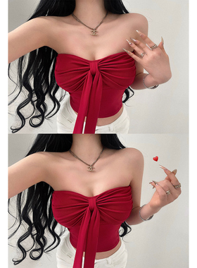 YoungGirlDay纯欲辣妹风性感蝴蝶结系带收腰显瘦短款抹胸背心上衣